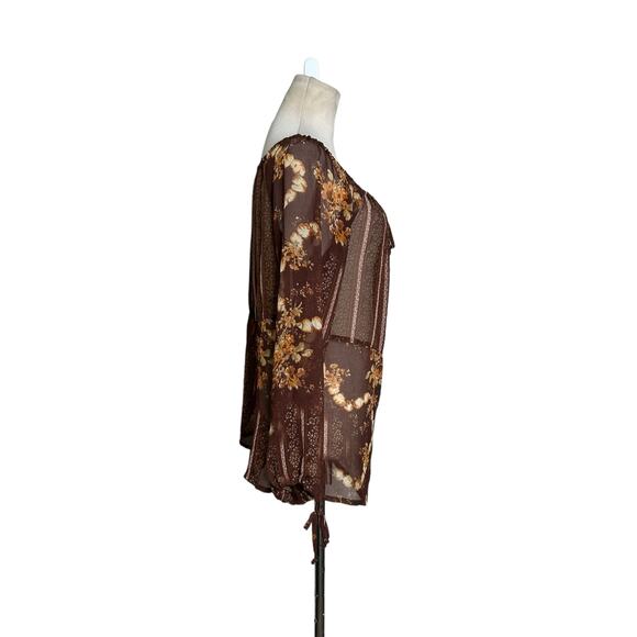 Brown floral long sleeves sheer tunic top Size Large - Picture 4 of 10